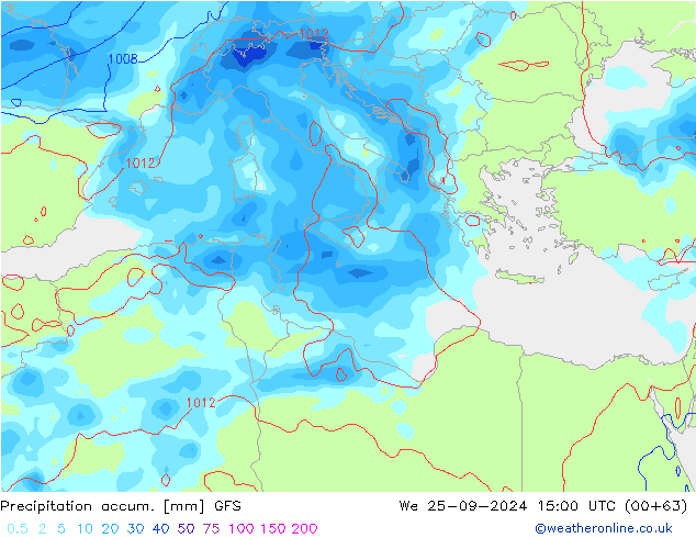 Precipitation accum. GFS mer 25.09.2024 15 UTC