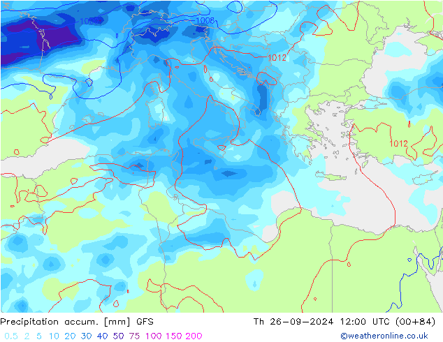 Precipitation accum. GFS Qui 26.09.2024 12 UTC