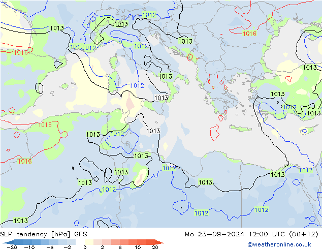 Druktendens (+/-) GFS ma 23.09.2024 12 UTC