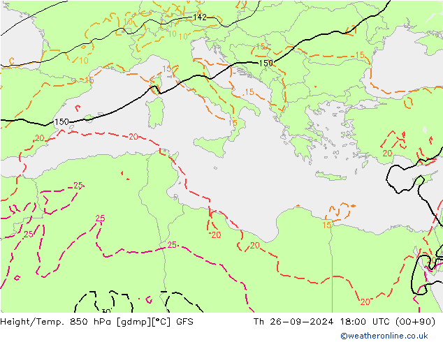 Z500/Rain (+SLP)/Z850 GFS jue 26.09.2024 18 UTC