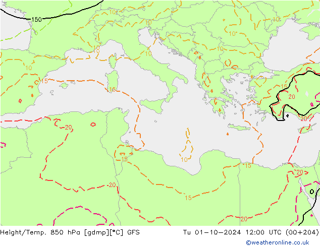 Z500/Regen(+SLP)/Z850 GFS di 01.10.2024 12 UTC