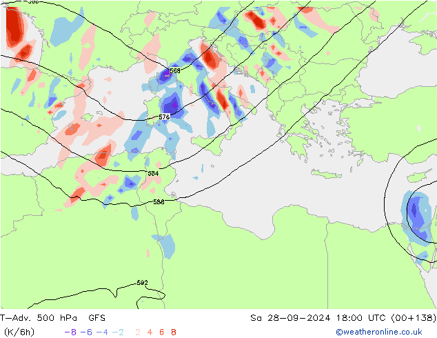 T-Adv. 500 hPa GFS za 28.09.2024 18 UTC