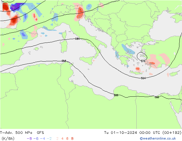 T-Adv. 500 hPa GFS Út 01.10.2024 00 UTC