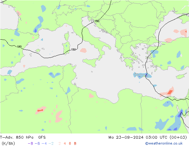 T-Adv. 850 hPa GFS lun 23.09.2024 03 UTC