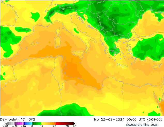 Ponto de orvalho GFS Seg 23.09.2024 00 UTC