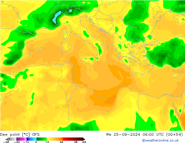 Ponto de orvalho GFS Qua 25.09.2024 06 UTC