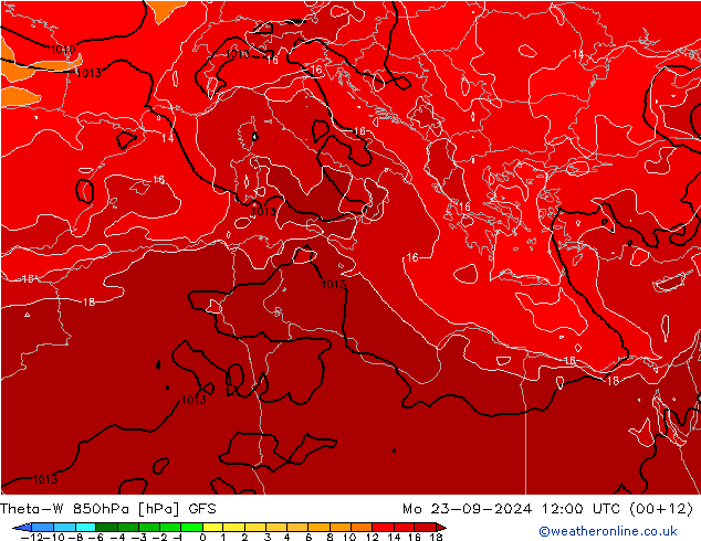 Theta-W 850hPa GFS Mo 23.09.2024 12 UTC