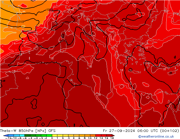 Theta-W 850hPa GFS Cu 27.09.2024 06 UTC