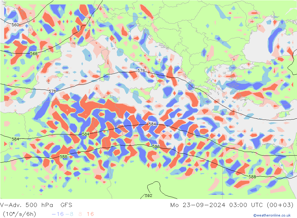 V-Adv. 500 hPa GFS ma 23.09.2024 03 UTC