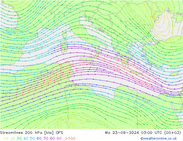 Rüzgar 200 hPa GFS Pzt 23.09.2024 03 UTC