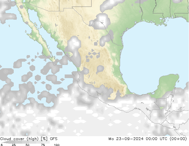 Cloud cover (high) GFS Mo 23.09.2024 00 UTC