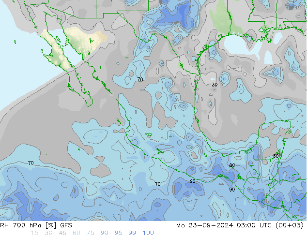 RH 700 hPa GFS Mo 23.09.2024 03 UTC