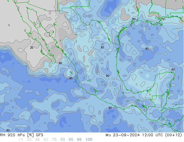 RH 925 hPa GFS Seg 23.09.2024 12 UTC