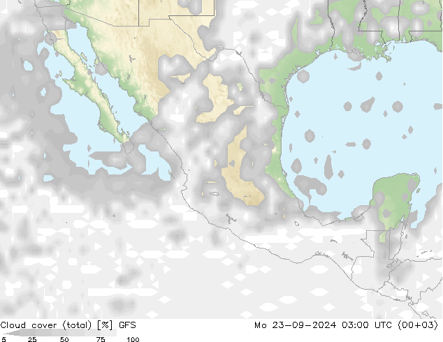 Cloud cover (total) GFS Mo 23.09.2024 03 UTC