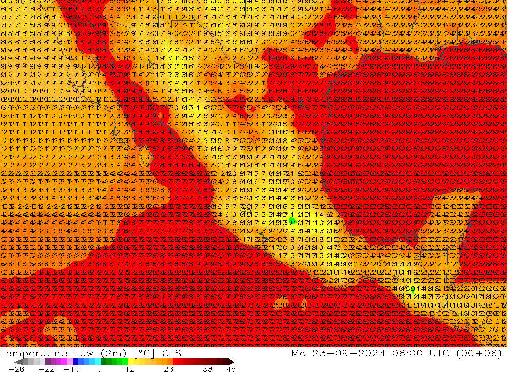 Temp. minima (2m) GFS lun 23.09.2024 06 UTC