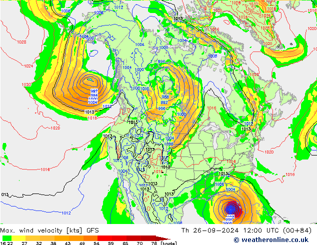 Max. wind velocity GFS Th 26.09.2024 12 UTC