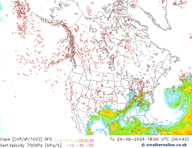 Cape GFS Út 24.09.2024 18 UTC