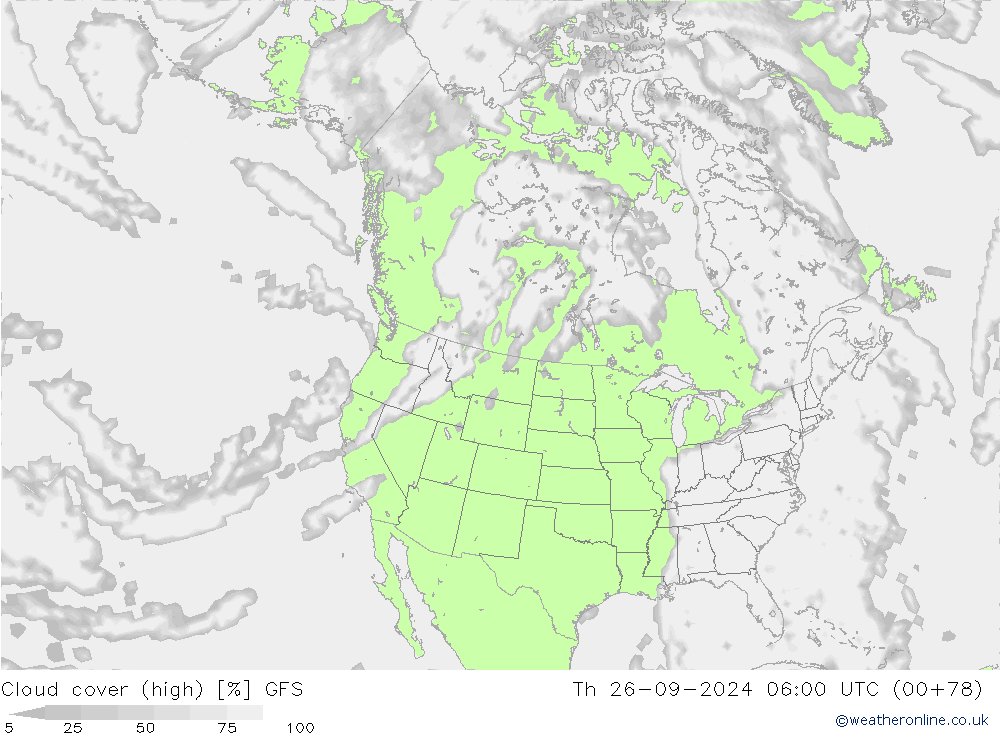 zachmurzenie (wysokie) GFS czw. 26.09.2024 06 UTC