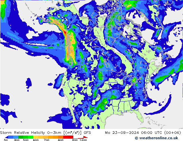 Storm Relative Helicity GFS 星期一 23.09.2024 06 UTC