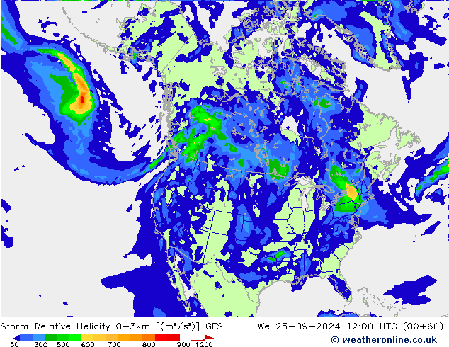 Storm Relative Helicity GFS Mi 25.09.2024 12 UTC