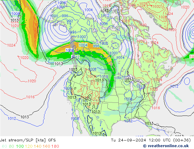 Jet stream/SLP GFS Tu 24.09.2024 12 UTC