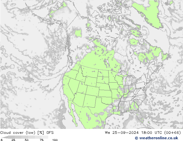 Bewolking (Laag) GFS wo 25.09.2024 18 UTC