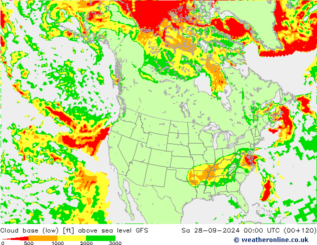 Cloud base (low) GFS So 28.09.2024 00 UTC