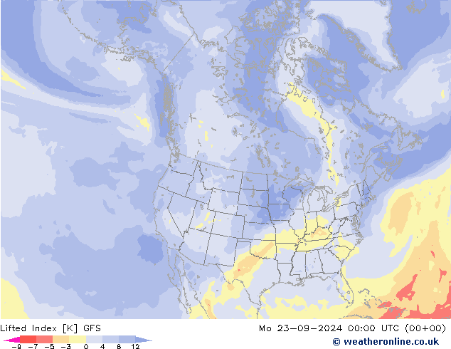 Lifted Index GFS Mo 23.09.2024 00 UTC