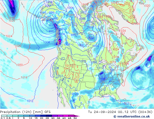 Precipitation (12h) GFS Tu 24.09.2024 12 UTC