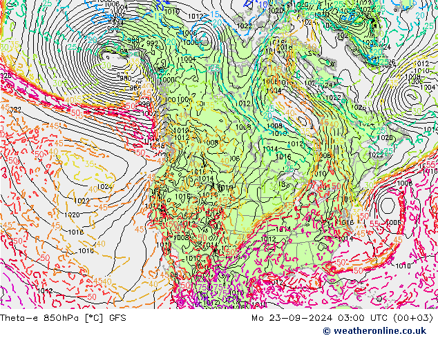 Theta-e 850hPa GFS ma 23.09.2024 03 UTC