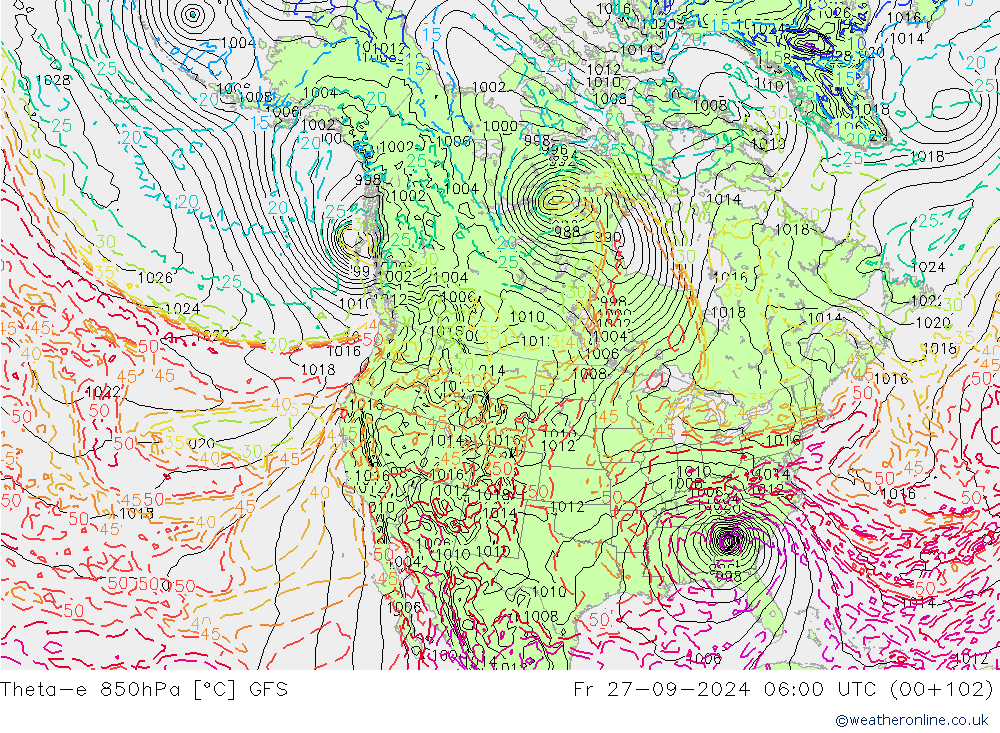 Theta-e 850гПа GFS пт 27.09.2024 06 UTC