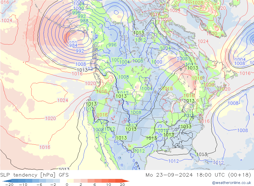 Tendencia de presión GFS lun 23.09.2024 18 UTC