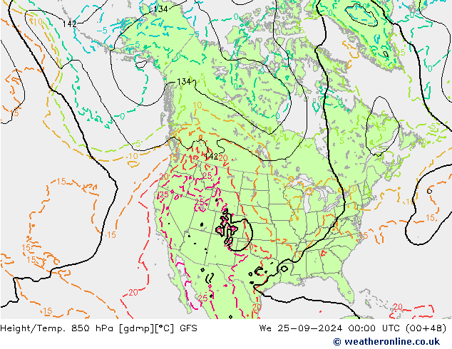 Z500/Rain (+SLP)/Z850 GFS Mi 25.09.2024 00 UTC