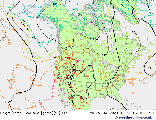 Z500/Yağmur (+YB)/Z850 GFS Çar 25.09.2024 12 UTC