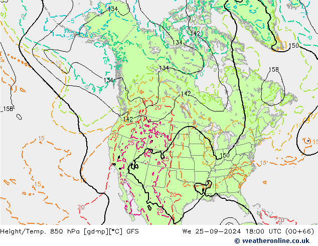 Z500/Rain (+SLP)/Z850 GFS Qua 25.09.2024 18 UTC