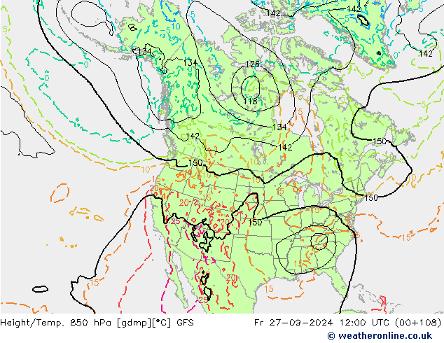 Height/Temp. 850 hPa GFS Pá 27.09.2024 12 UTC