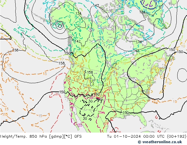 Z500/Rain (+SLP)/Z850 GFS Tu 01.10.2024 00 UTC