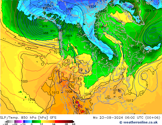 SLP/Temp. 850 hPa GFS Po 23.09.2024 06 UTC