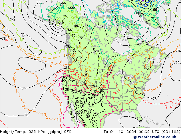 Yükseklik/Sıc. 925 hPa GFS Ekim 2024