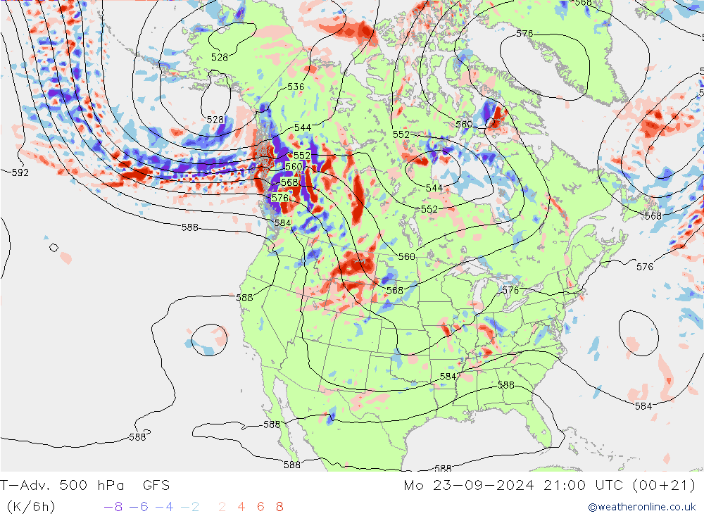 T-Adv. 500 hPa GFS Pzt 23.09.2024 21 UTC