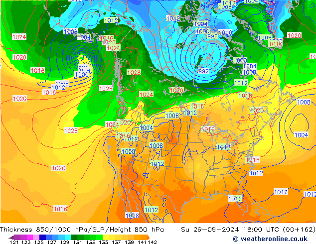 Thck 850-1000 hPa GFS Su 29.09.2024 18 UTC