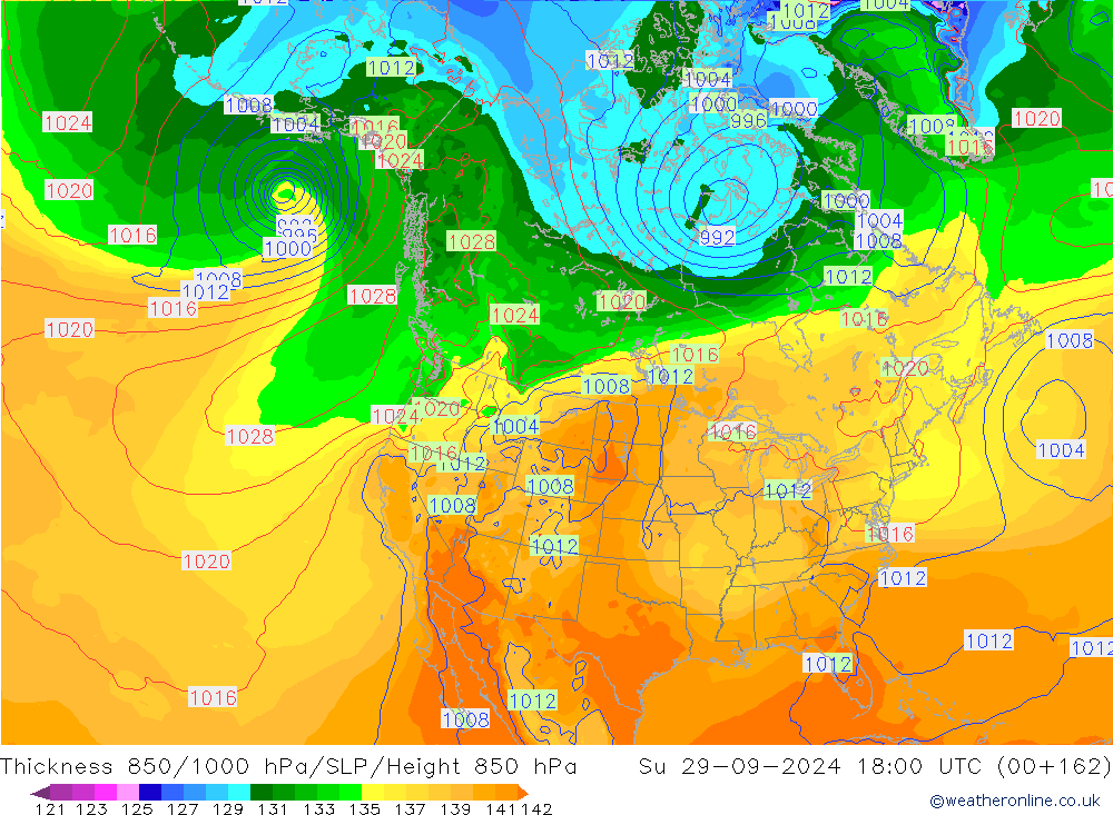 Thck 850-1000 hPa GFS Su 29.09.2024 18 UTC