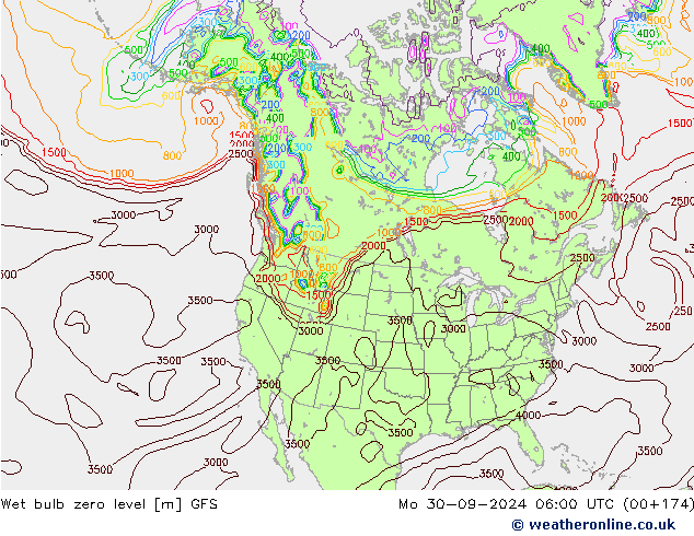 Wet bulb zero level GFS Mo 30.09.2024 06 UTC