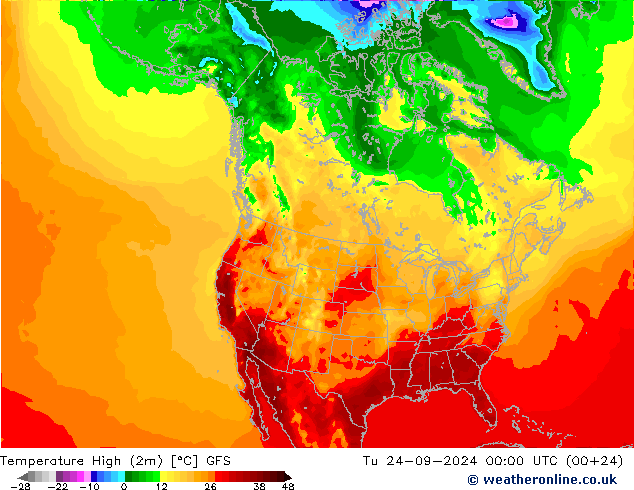 Temperature High (2m) GFS Tu 24.09.2024 00 UTC