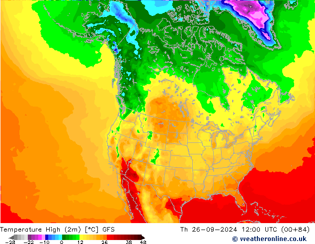 Temperature High (2m) GFS Th 26.09.2024 12 UTC