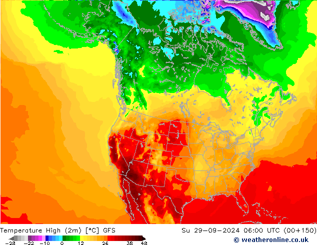 Temperature High (2m) GFS Su 29.09.2024 06 UTC