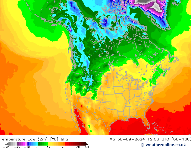 Minumum Değer (2m) GFS Pzt 30.09.2024 12 UTC