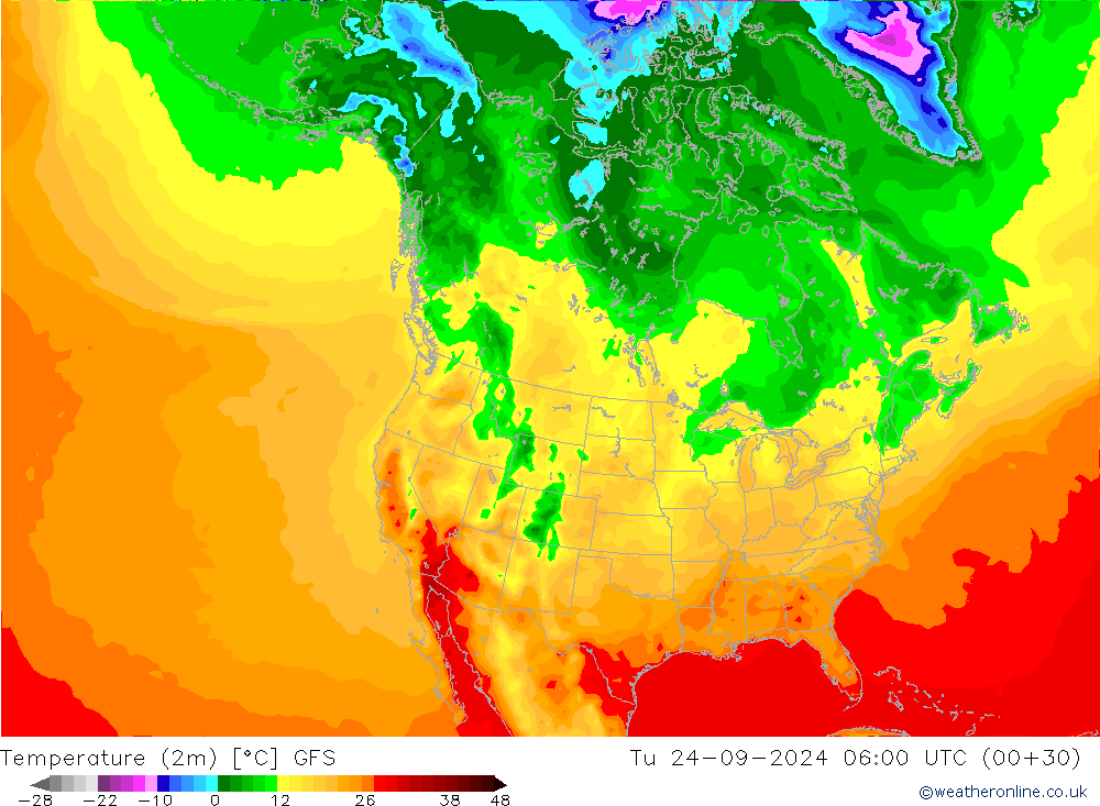 Temperatura (2m) GFS mar 24.09.2024 06 UTC