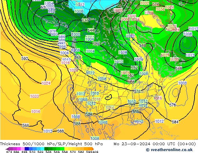 Dikte 500-1000hPa GFS ma 23.09.2024 00 UTC