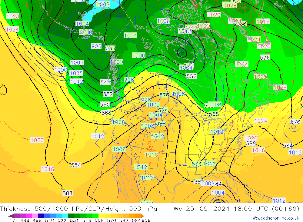 Thck 500-1000hPa GFS śro. 25.09.2024 18 UTC